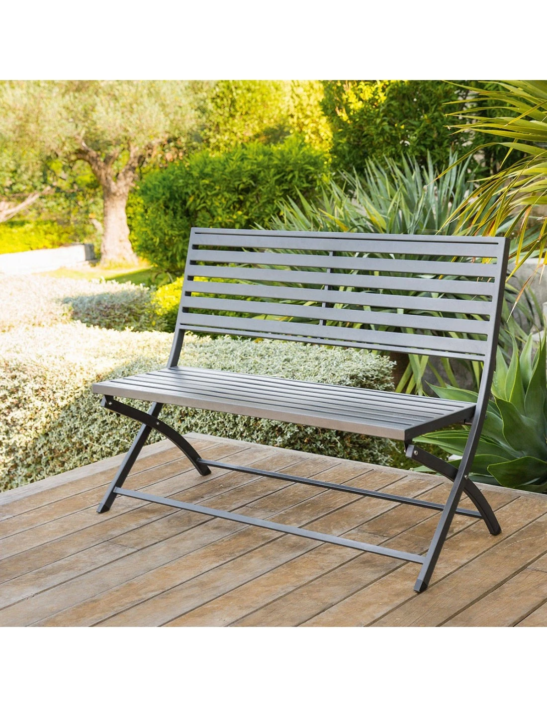 Banc De Jardin Olbia 3 Places Pliant Gris - L.122 X P.53 X H.88 Cm 3 Banc De Jardin Olbia 3 Places Pliant Gris - L.122 X P.53 X H.88 Cm