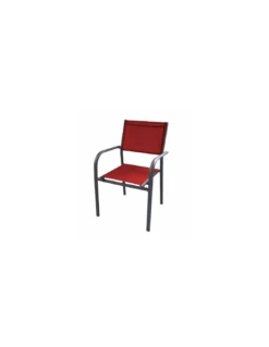 Fauteuil De Jardin Duca Empilable - Aluminium Et Toile - Grey/Rouge