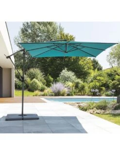 Parasol Déporté Carré Manoa 2.5x2.5 M - Acier Et Polyester - Bleu Canard