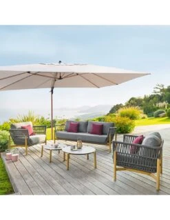 Parasol Déporté Soly 3 X 4 M Noisette - Mât Et Baleines Imprimés Effet Bois