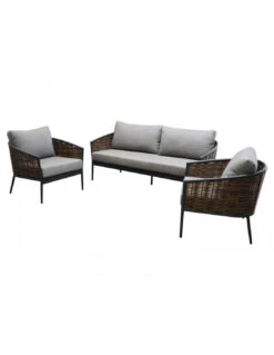 Salon De Jardin 3 Places - Aluminium/Wicker/Coussins - Graphite