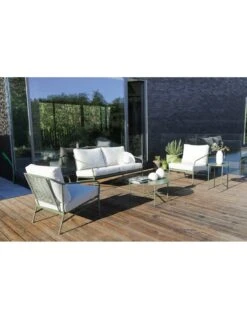 Salon De Jardin Noa 4 Places En Acier Vert Et Coussins Polyester
