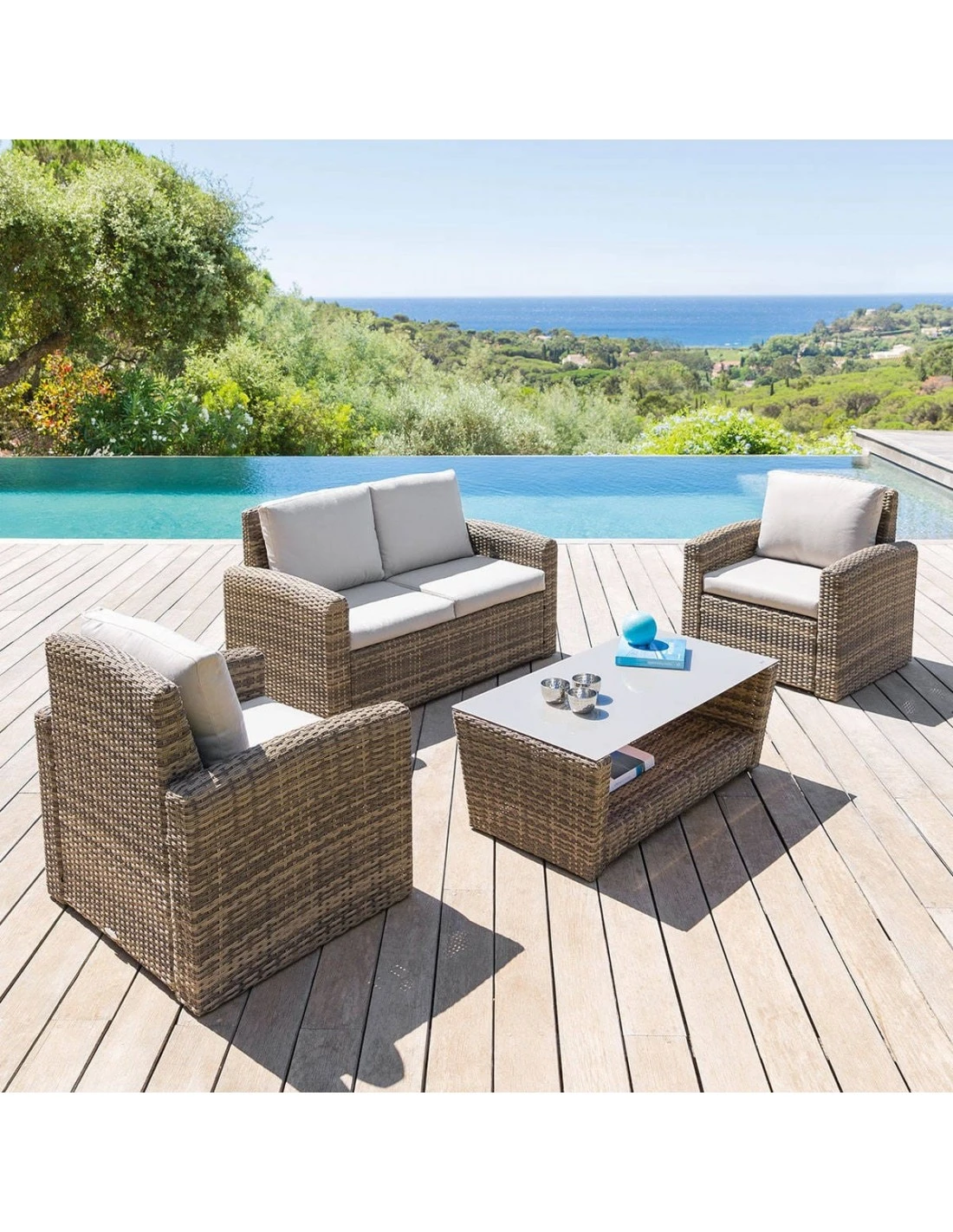 Salon De Jardin Polynésia 4 Places - Aluminium Et Résine Tressée - Naturae 4 Salon De Jardin Polynésia 4 Places - Aluminium Et Résine Tressée - Naturae – Image 2
