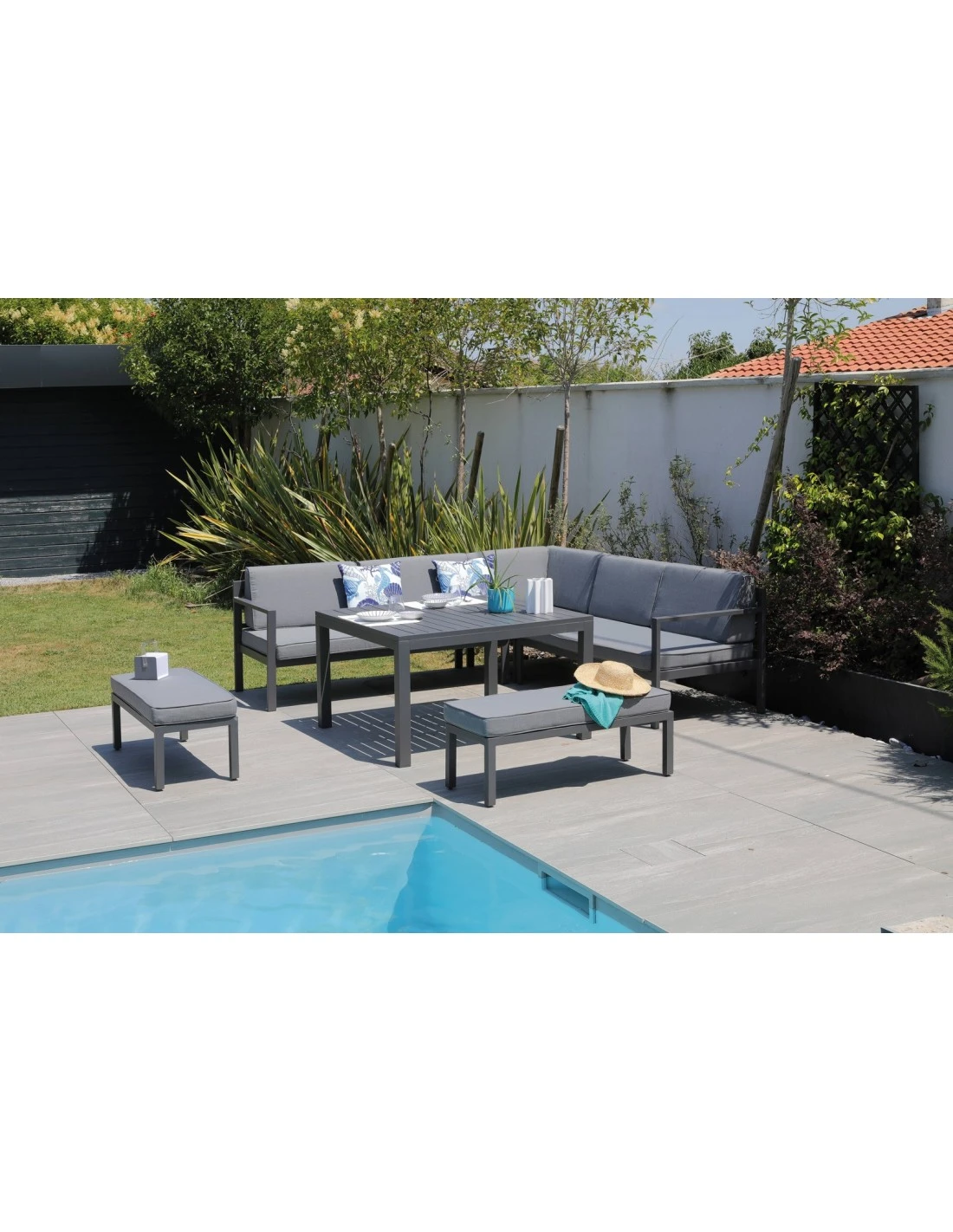 Salon De Jardin Royan II D'angle - 8 Places En Aluminium Gris 4 Salon De Jardin Royan II D'angle - 8 Places En Aluminium Gris – Image 2