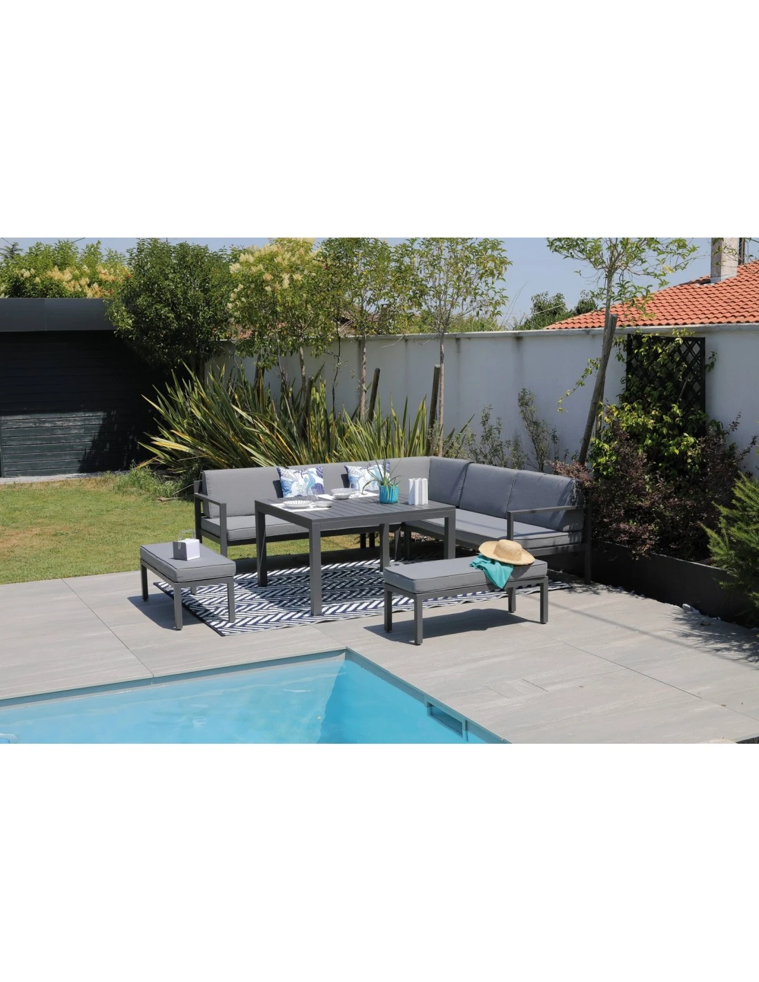 Salon De Jardin Royan II D'angle - 8 Places En Aluminium Gris 9 Salon De Jardin Royan II D'angle - 8 Places En Aluminium Gris – Image 7