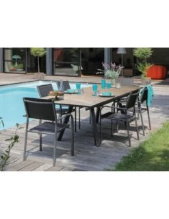 Table De Jardin Agra 150/200/250 Cm - Plateau à Lames HPL Fundermax - Graphite / Wood -Produits De Jardin table de jardin agra 150200250 cm plateau a lames hpl fundermax graphite wood 2