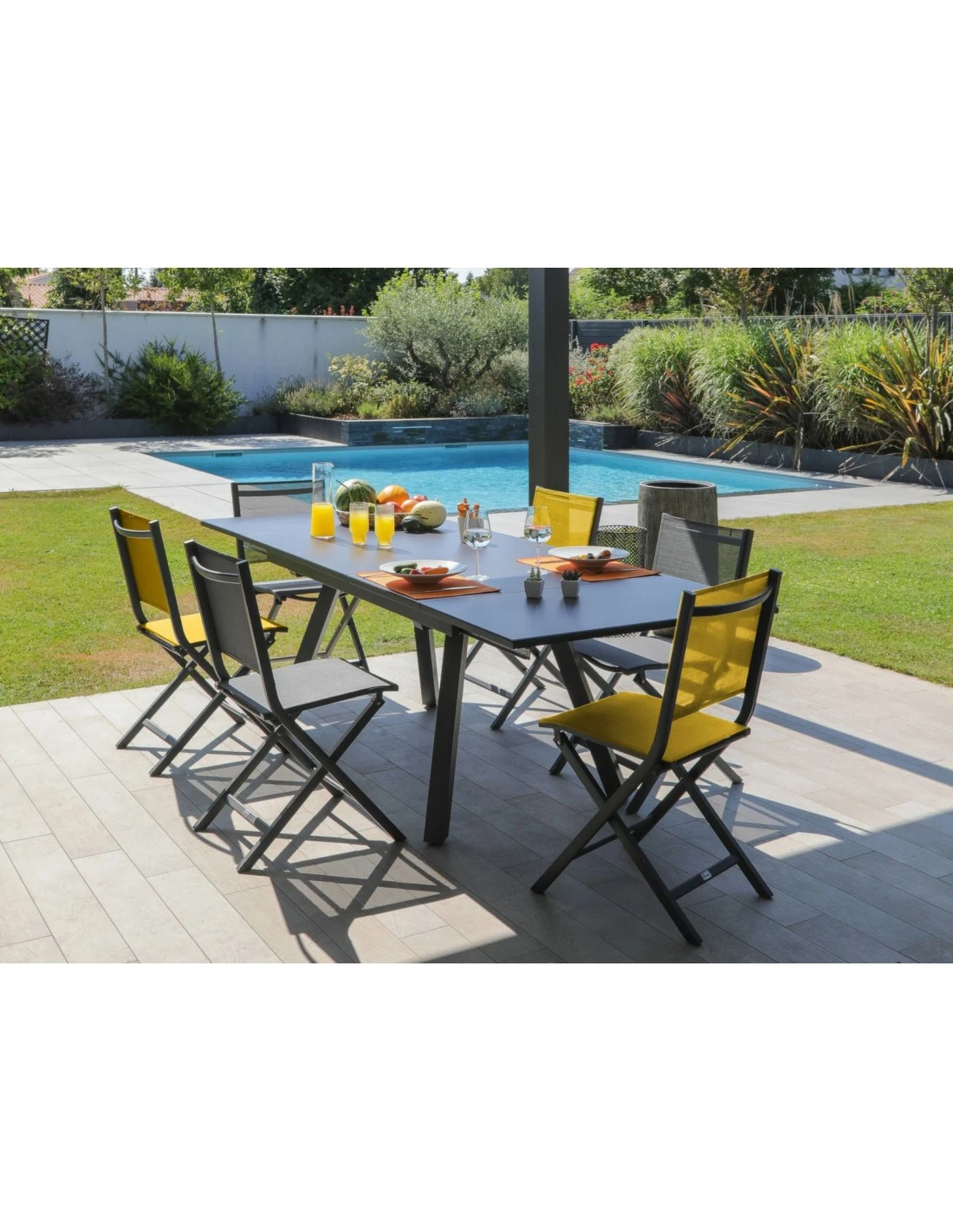 Table De Jardin AGRA Extensible 150/200/250 Cm - Aluminium Et Verre - Graphite / Gris 4 Table De Jardin AGRA Extensible 150/200/250 Cm - Aluminium Et Verre - Graphite / Gris – Image 2