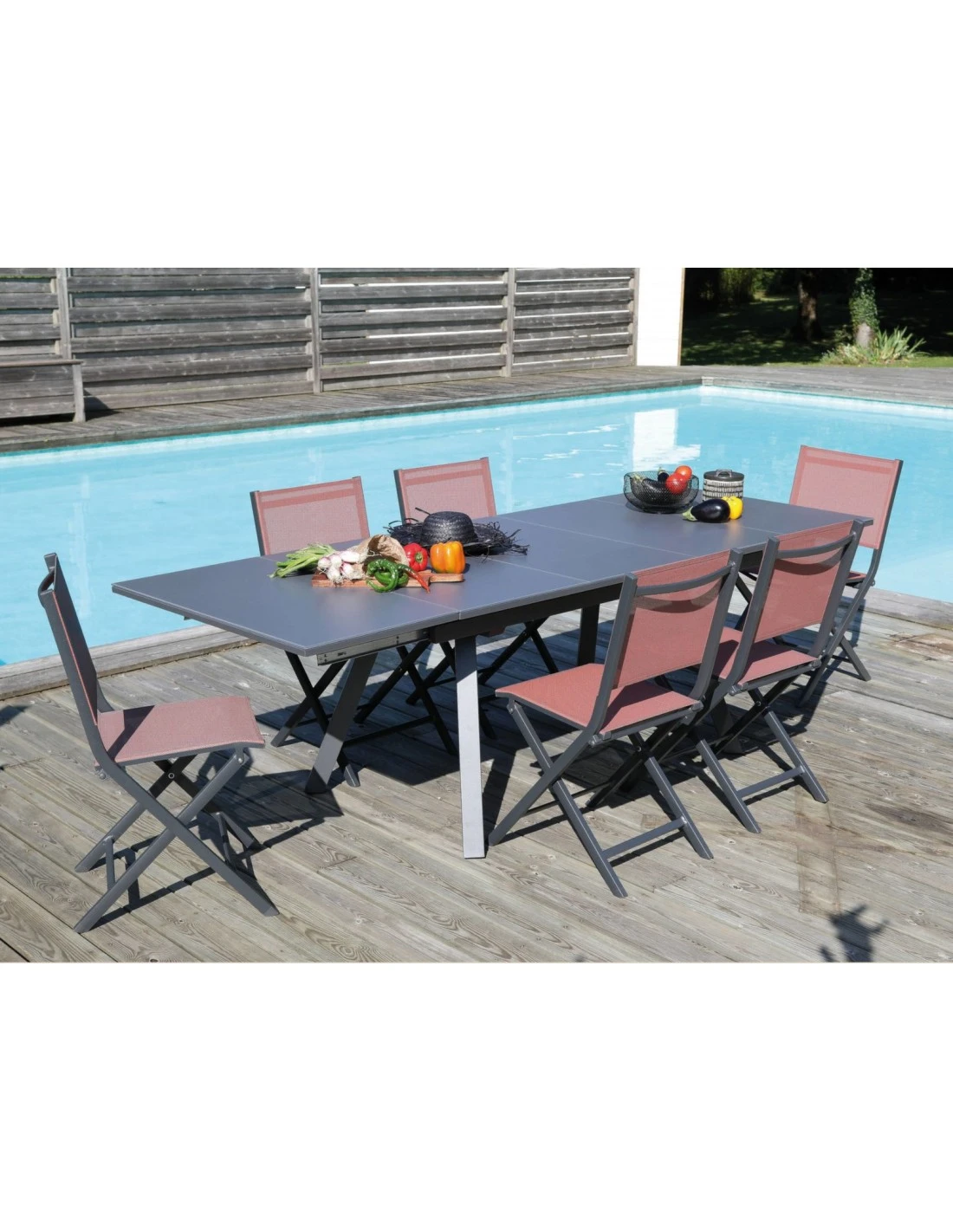 Table De Jardin AGRA Extensible 150/200/250 Cm - Aluminium Et Verre - Graphite / Gris 8 Table De Jardin AGRA Extensible 150/200/250 Cm - Aluminium Et Verre - Graphite / Gris – Image 6