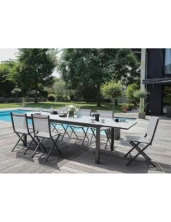 Table De Jardin Elise Extensible - 8 à 12 Places - Aluminium Et Verre - Graphite / Perle -Produits De Jardin table de jardin elise extensible 8 a 12 places aluminium et verre 2
