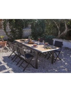 Table Louisiane II Extensible - Aluminium Graphite Plateau OAK - L.187/247 X L.100 X H.76 Cm -Produits De Jardin table louisiane ii extensible aluminium graphite plateau oak 3