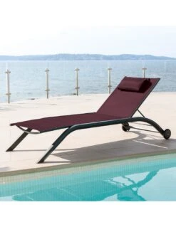 Transat De Jardin Milenio - 5 Positions - Aluminium Et Texaline - Graphite / Bordeaux