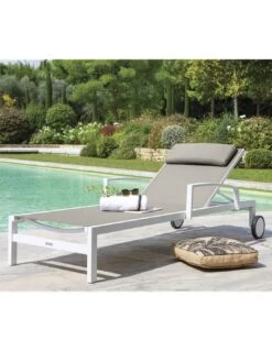 Transat De Jardin Ocala 4 Positions Aluminium Et Texaline - Blanc Et Noisette
